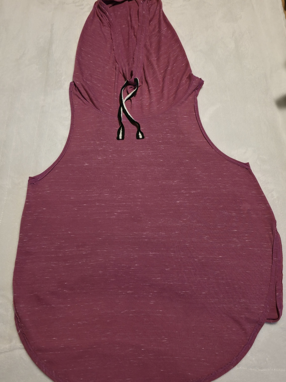 Free People Burgundy Pullover Top with Silver Graphic With Hood